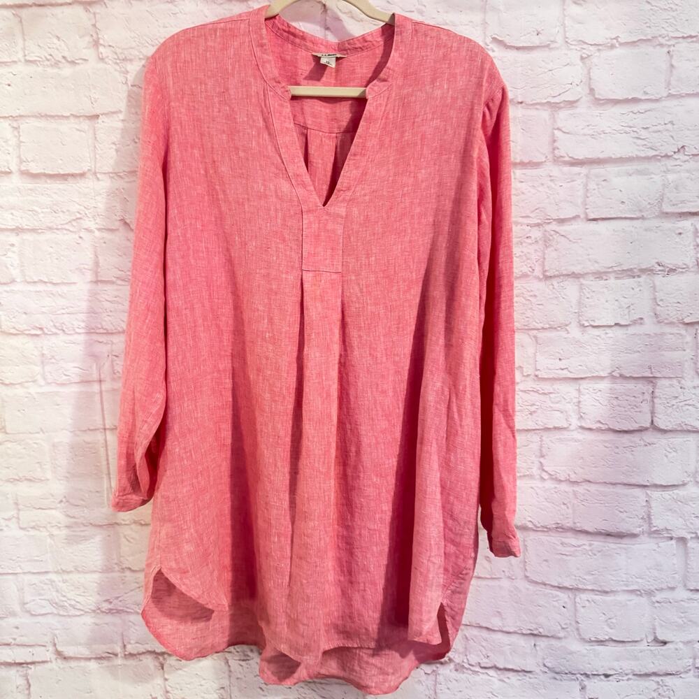 LL Bean Flowy Salmon Linen XL blouse with 3/4 sleeves Fall vibes linen